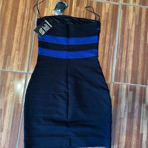 Express XS black blue bodycon dress NWT